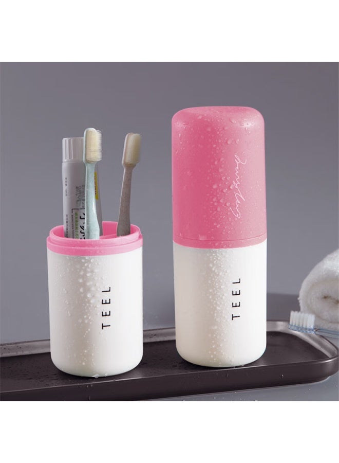 Jajalin Travel Toiletry Cup Set With 2 Detachable Toothbrush Cups, Creative Simple Toothbrush Holder Box For Travel, Pink - Image 2