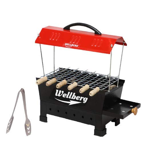 Wellberg Charcoal Electric Barbeque Grill Tandoor with 6 Skewers 1 Iron Grill Tong Electric Grill - Image 1