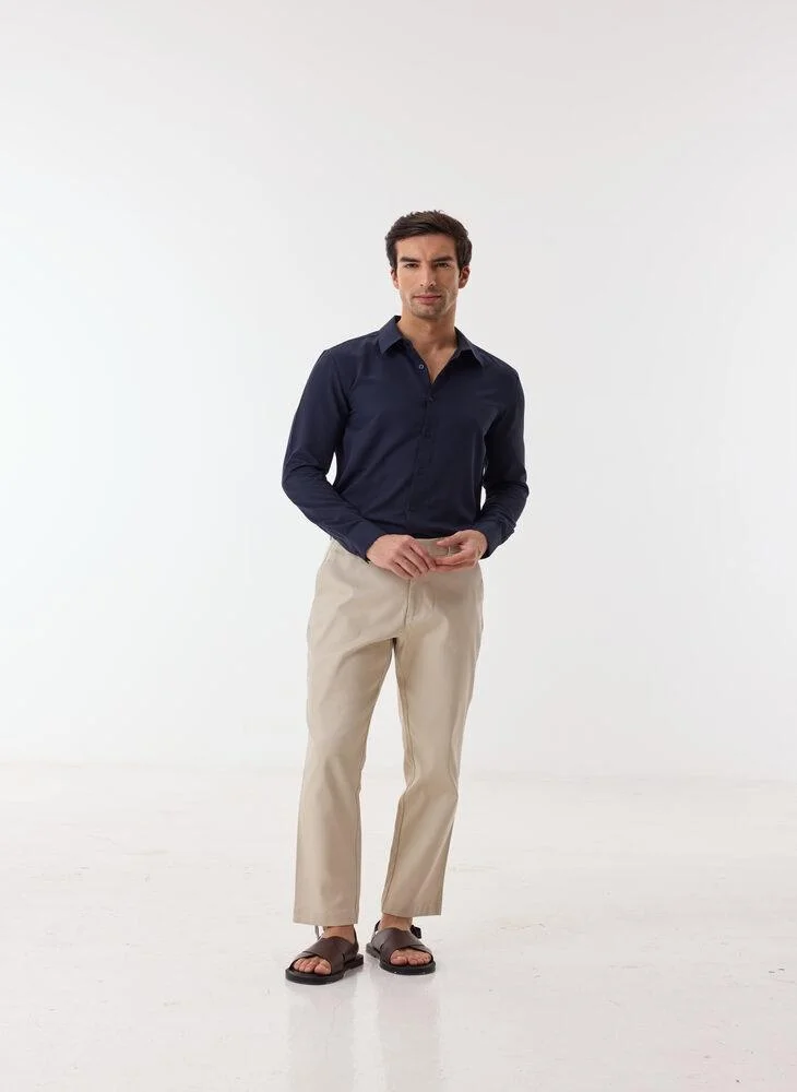 Ashita Fernandes Lior Men’s White Fitted Pants – Poly Cotton Slim Fit Full Length Trousers | Lightweight Solid Smart Casual Waist Button Pants | Day to Evening Wear