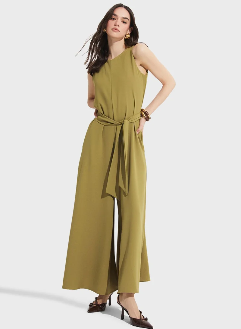 جون Wide Leg Belted Jumpsuit