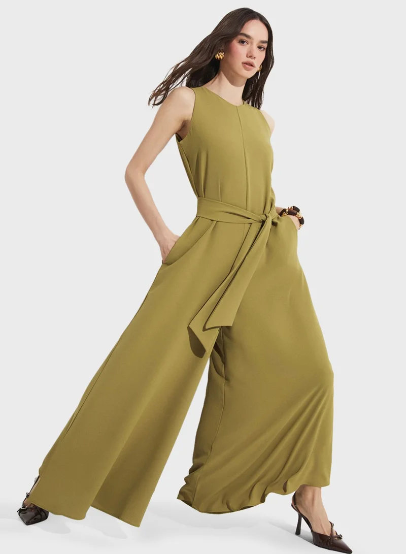 جون Wide Leg Belted Jumpsuit
