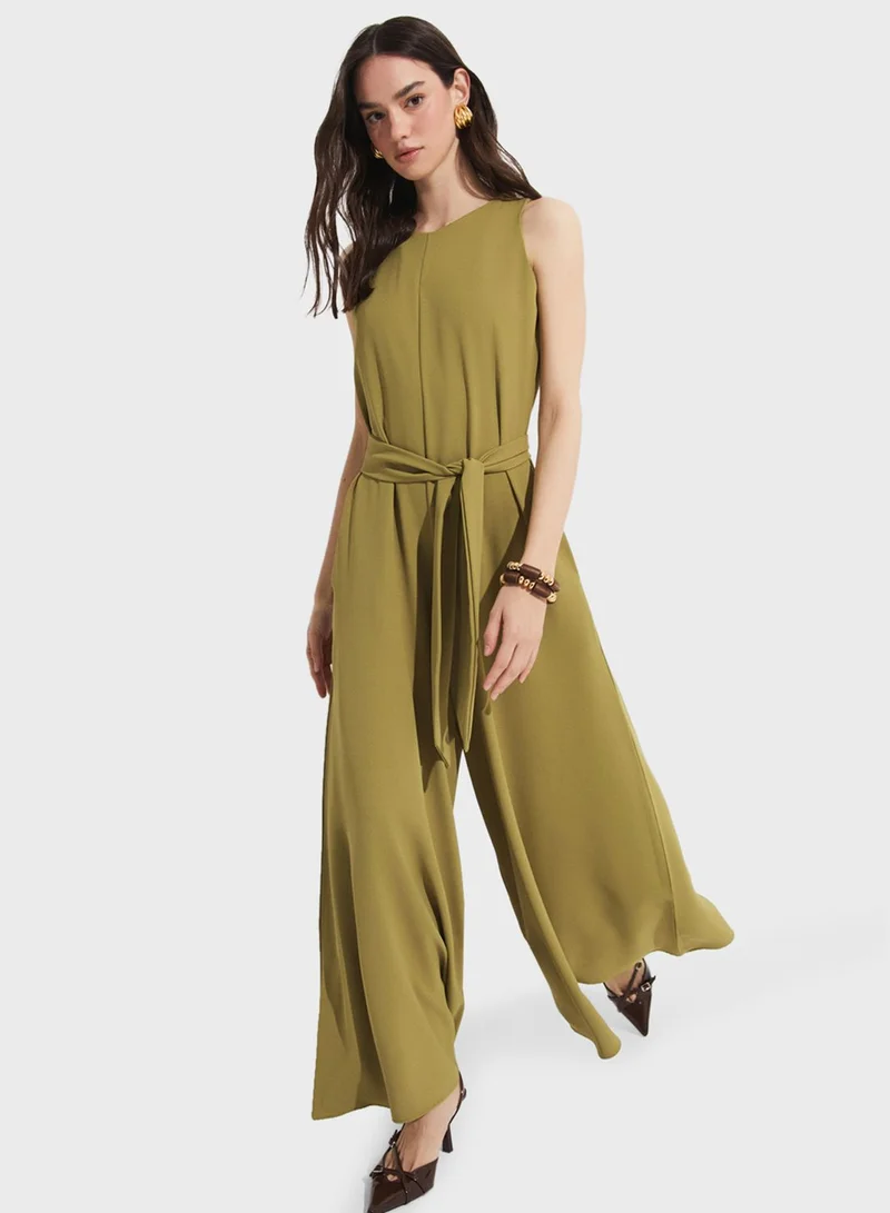جون Wide Leg Belted Jumpsuit