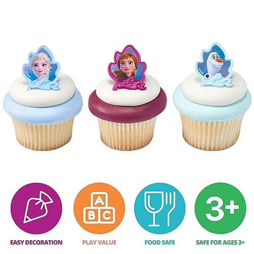 DecoPac Frozen II Rings, Cupcake Decorations Featuring Elsa, Anna, And Olaf For Birthday And Christmas Celebrations - 24 Pack - Image 3