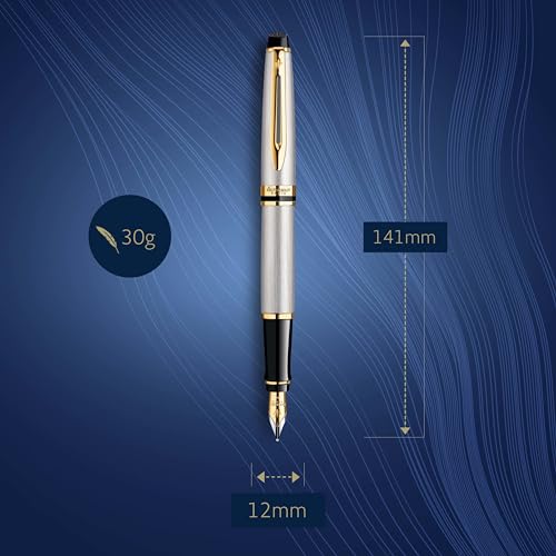 Waterman Expert Fountain Pen, Stainless Steel With 23k Gold Trim, Medium Nib With Blue Ink Cartridge, Gift Box - Image 3