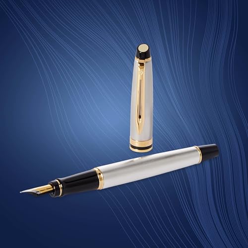 Waterman Expert Fountain Pen, Stainless Steel With 23k Gold Trim, Medium Nib With Blue Ink Cartridge, Gift Box - Image 5