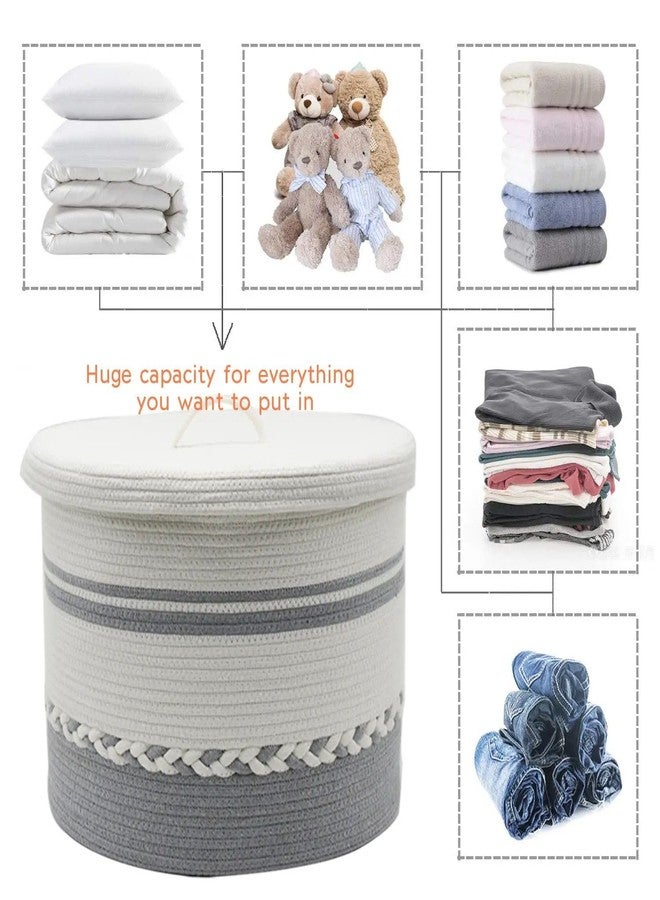 HOME FIESTA THE FIRST HOME DECOR Storage Basket with Lid, Cotton Rope Storage Baskets, Laundry Hamper, Toy Bin, for Toys Towels Blankets Storage in Living Room Baby Nursery (LD3) - Image 2