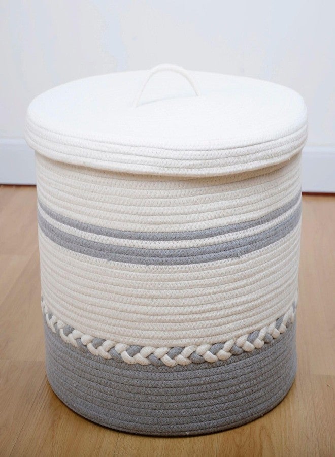 HOME FIESTA THE FIRST HOME DECOR Storage Basket with Lid, Cotton Rope Storage Baskets, Laundry Hamper, Toy Bin, for Toys Towels Blankets Storage in Living Room Baby Nursery (LD3) - Image 1
