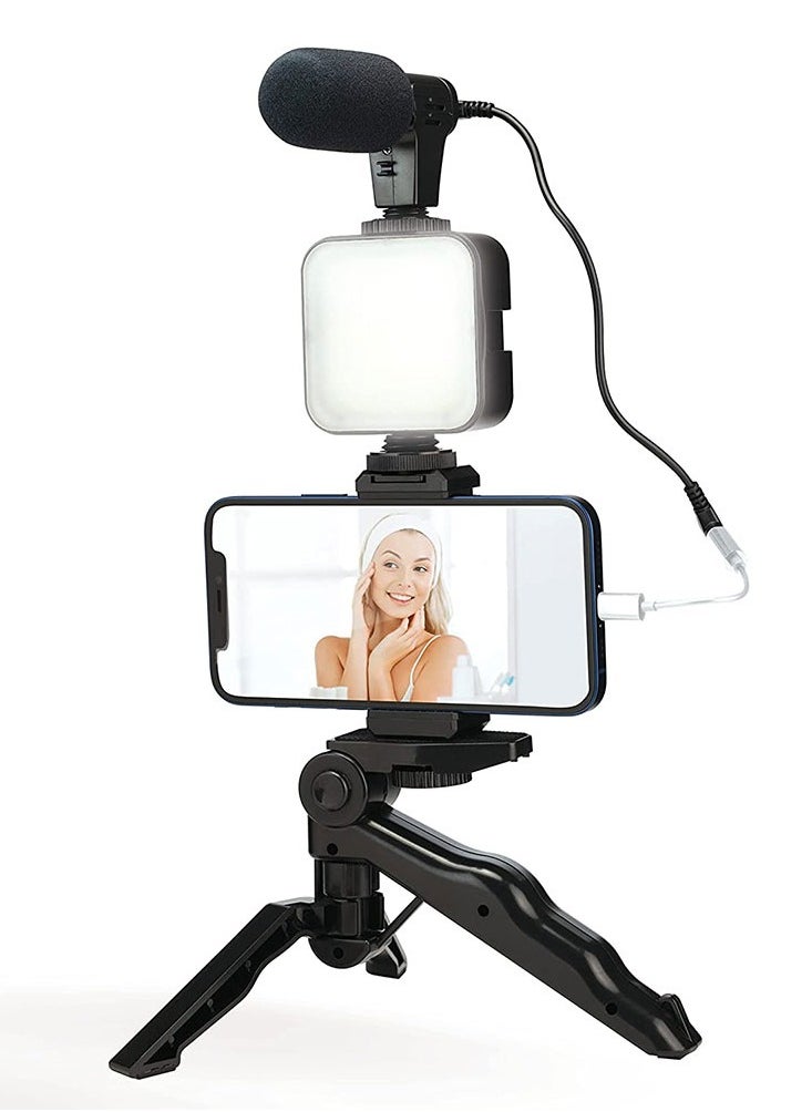 Generic - PK-773 Video Recording Kit with Microphone and Portable LED Light, 49 Beads, 3-Hour Battery - Image 1
