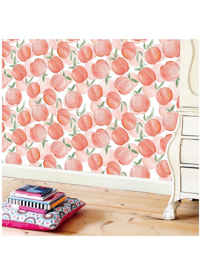 HAOKHOME 93084 Watercolor Peach Peel And Stick Wallpaper Pink/Green/White Removable For Kithen Cabinet Shelf Liner Decorations 17.7In X 118In  - Image 4
