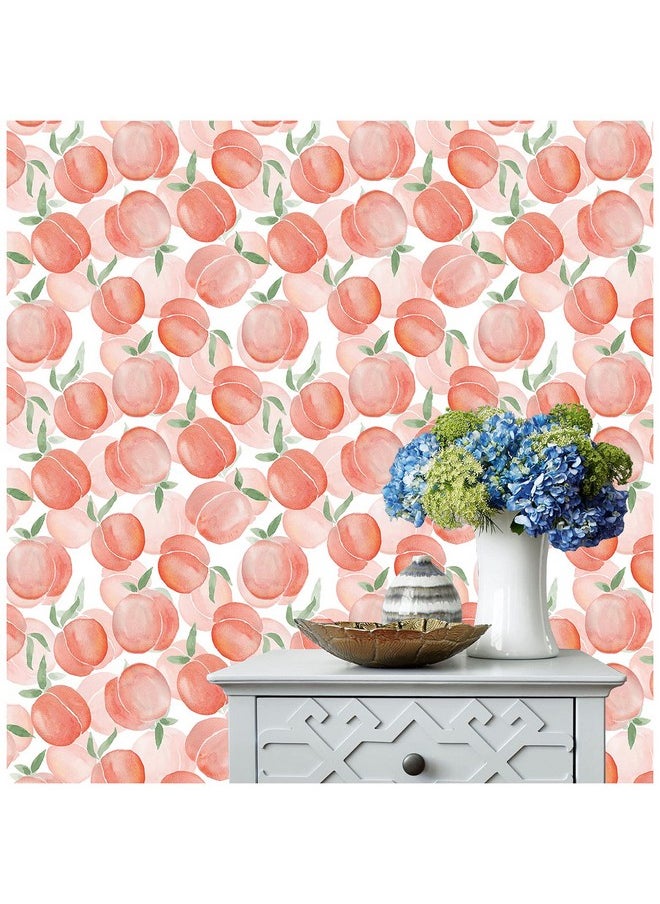 HAOKHOME 93084 Watercolor Peach Peel And Stick Wallpaper Pink/Green/White Removable For Kithen Cabinet Shelf Liner Decorations 17.7In X 118In  - Image 2