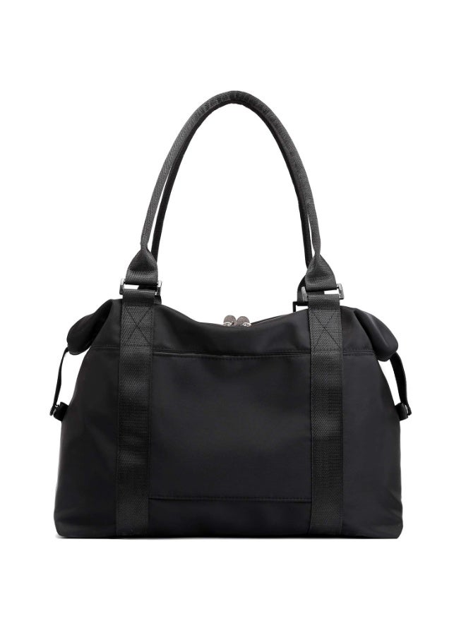 Travel Duffle Bag, Sports Gym Tote Bag for Women, Carry on Luggage Bag for Airplanes, Lightweight Weekender Overnight Shoulder Bag Waterproof Beach Hospital Bag With Trolley Sleeve (Black) - Image 1