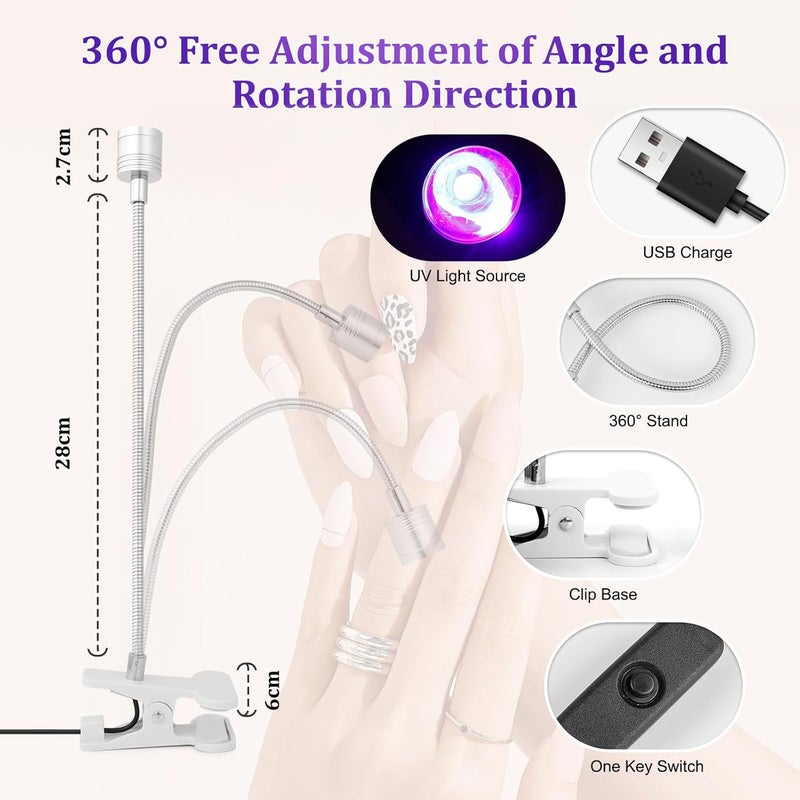 Local market compliant trusted quality AiQInu UV Lamp Nails, LED Lamp for Gel Nails, 3W Rotatable Nail Lamp with USB and Safety Clip, for Gel Nail Polish, Salon, DIY (Silver) Cross product compatible - Image 3
