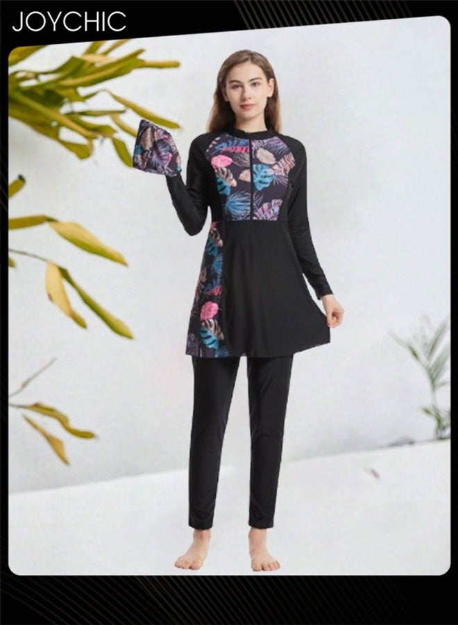 Joychic 3 Piece Muslim Women Summer Conservative Swimsuit Modest Long-sleeved Sun Protection and Quick-drying Breathable Swimwear Beach Wear - Image 1