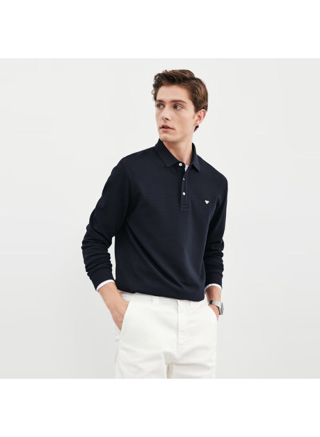 Septwolves Seven Wolves Long Sleeve Polo Shirt Autumn Business Casual Men's Modal Jacquard Pattern Versatile Top Resistant To Deformation - Image 5