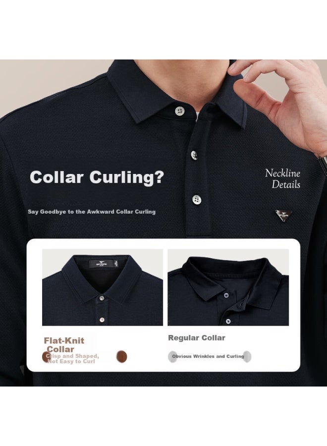 Septwolves Seven Wolves Long Sleeve Polo Shirt Autumn Business Casual Men's Modal Jacquard Pattern Versatile Top Resistant To Deformation - Image 4