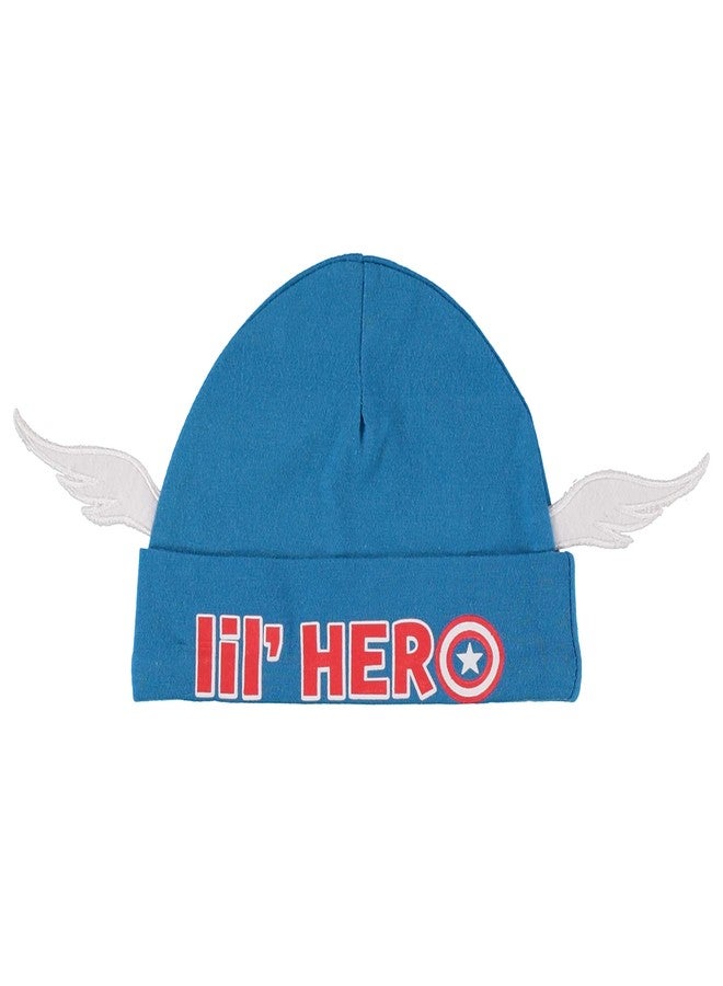 CAPTAIN AMERICA Marvel Baby Boys Clothing 3-Piece Set with Baby Bodysuit, Pants, and Hat - Newborn Boy Outfits (Grey/Blue/Red, 0-3 Months) - Image 3