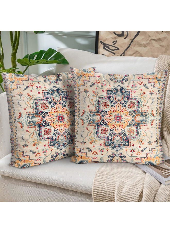 BUAEL Boho Throw Pillow Covers 18x18 inch Set of 2,Bohemian Vintage Carpet Pattern Antique Ethnic Decor Double Sided Pattern Cushion Cover Soft Pillow Case Living Sofa Room Bed Square Pillow Cover - Image 1