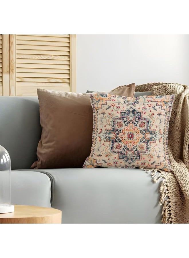 BUAEL Boho Throw Pillow Covers 18x18 inch Set of 2,Bohemian Vintage Carpet Pattern Antique Ethnic Decor Double Sided Pattern Cushion Cover Soft Pillow Case Living Sofa Room Bed Square Pillow Cover - Image 4