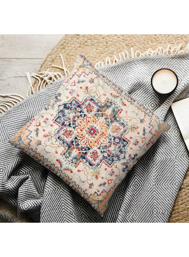 BUAEL Boho Throw Pillow Covers 18x18 inch Set of 2,Bohemian Vintage Carpet Pattern Antique Ethnic Decor Double Sided Pattern Cushion Cover Soft Pillow Case Living Sofa Room Bed Square Pillow Cover - Image 5