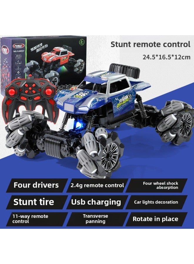 2.4G Remote Control Off-road Vehicle Remote Four-wheel Drive Climbing Charging Electric Remote Control Car Children Boy Toy Racing Large-Color:11-channel Remote Four-wheel Drive Stunt Off-road Vehicle [blue Lightning] Chinese Color Box-Scale:Standard Configuration: 1 Lithium Battery 45 Minutes + Charging Cable  - Image 1