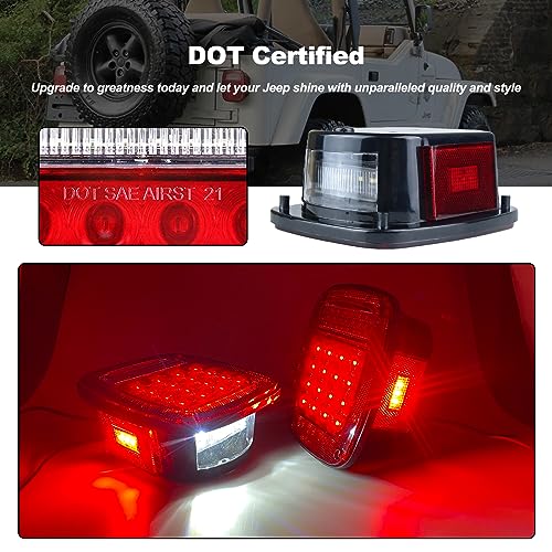 XtraGlow Tail Lights Assembly Replacement for 1979-2006 Wrangler TJ YJ CJ5 CJ7 Red Square Rear Combination Tail Lamps with Passenger and Driver Side Marker Stop Turn Signal Brake Lights DOT Certified, 2Pcs - Image 2