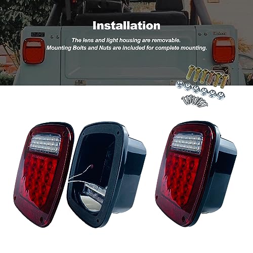 XtraGlow Tail Lights Assembly Replacement for 1979-2006 Wrangler TJ YJ CJ5 CJ7 Red Square Rear Combination Tail Lamps with Passenger and Driver Side Marker Stop Turn Signal Brake Lights DOT Certified, 2Pcs - Image 3