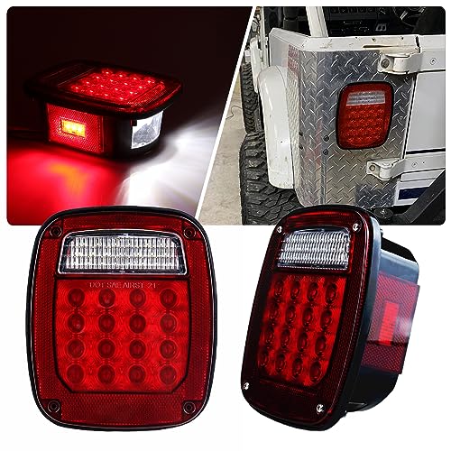 XtraGlow Tail Lights Assembly Replacement for 1979-2006 Wrangler TJ YJ CJ5 CJ7 Red Square Rear Combination Tail Lamps with Passenger and Driver Side Marker Stop Turn Signal Brake Lights DOT Certified, 2Pcs - Image 1