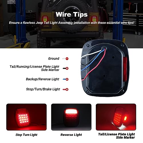 XtraGlow Tail Lights Assembly Replacement for 1979-2006 Wrangler TJ YJ CJ5 CJ7 Red Square Rear Combination Tail Lamps with Passenger and Driver Side Marker Stop Turn Signal Brake Lights DOT Certified, 2Pcs - Image 5