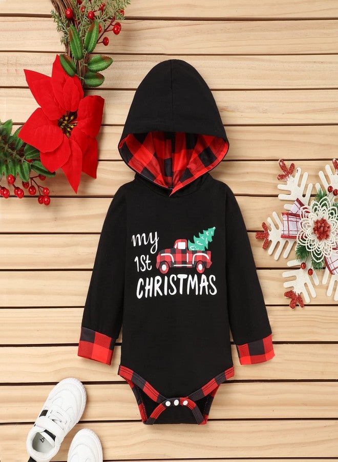 bilison My 1st Christmas Infant Baby Boy Outfits Set Newborn Boy Hoodies Sweatshirt Red Plaid Romper+Pant clothing Set - Image 3