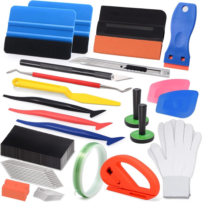 FOSHIO Car Vinyl Tool Kit Car Film Squeegee Set for Tint Film Car Wrap, Foil Tool Set for Wrapping, 5 m Knife Tape, Scraper, Felt Squeegee, Teflon Tape, Squeegee, Cutter Knife - Image 1