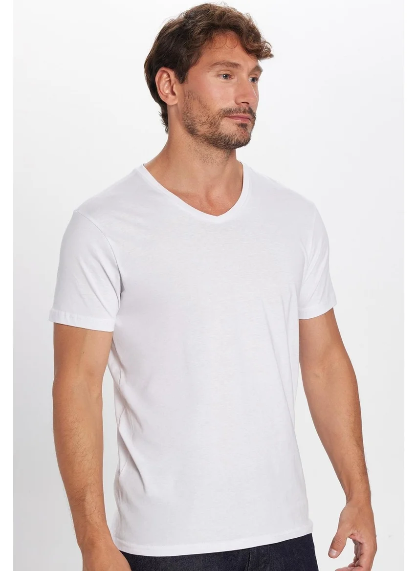 Tudors Men's Slim Fit Slim Cut 100% Cotton Soft Texture White V Neck T-Shirt