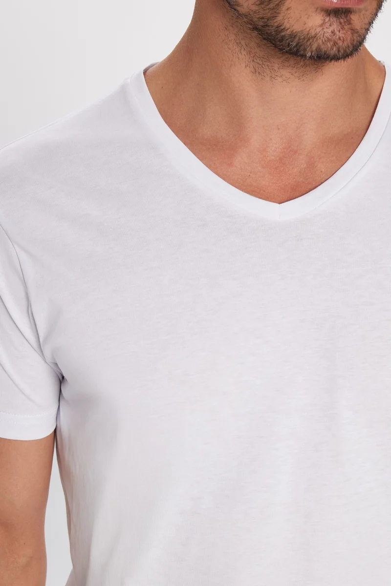 Tudors Men's Slim Fit Slim Cut 100% Cotton Soft Texture White V Neck T-Shirt