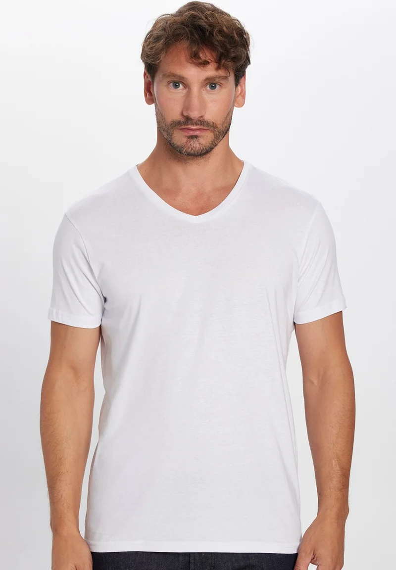 Tudors Men's Slim Fit Slim Cut 100% Cotton Soft Texture White V Neck T-Shirt