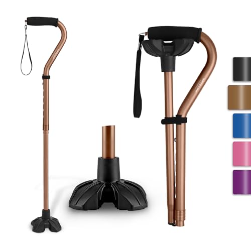 GPTCAMP G1 Walking Stick Walking Cane for Women Men with Wrist Strap Lightweight Sturdy Offset EVA Handle Large Quad Base Self Standing for Seniors and People with Injuries Recovery - Image 2