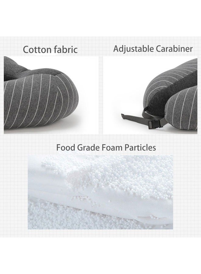 وسادة سفر مع قناع للعين، وسادة رقبة من الإسفنج الذكي بنسبة 100% للطائرة، وسادة محمولة لدعم الرقبة والرأس للنوم والراحة في السيارة، غطاء مريح ومسامي من القطن الخالص رمادي فاتح - Image 5
