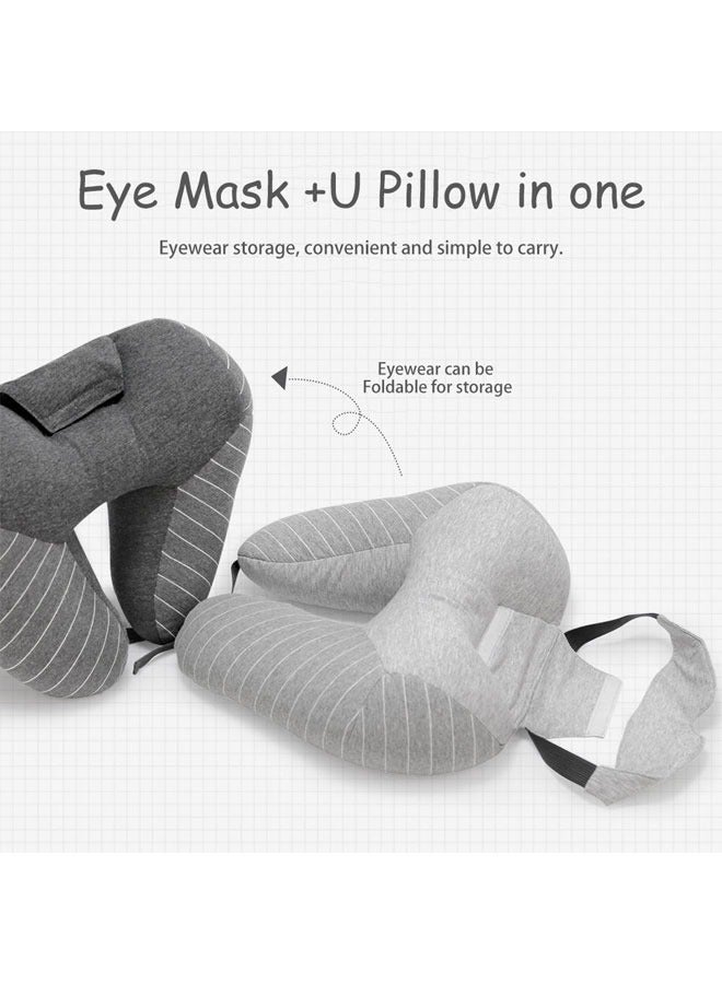 وسادة سفر مع قناع للعين، وسادة رقبة من الإسفنج الذكي بنسبة 100% للطائرة، وسادة محمولة لدعم الرقبة والرأس للنوم والراحة في السيارة، غطاء مريح ومسامي من القطن الخالص رمادي فاتح - Image 4