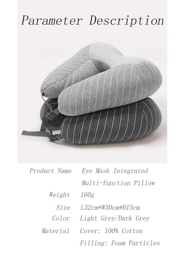 وسادة سفر مع قناع للعين، وسادة رقبة من الإسفنج الذكي بنسبة 100% للطائرة، وسادة محمولة لدعم الرقبة والرأس للنوم والراحة في السيارة، غطاء مريح ومسامي من القطن الخالص رمادي فاتح - Image 2