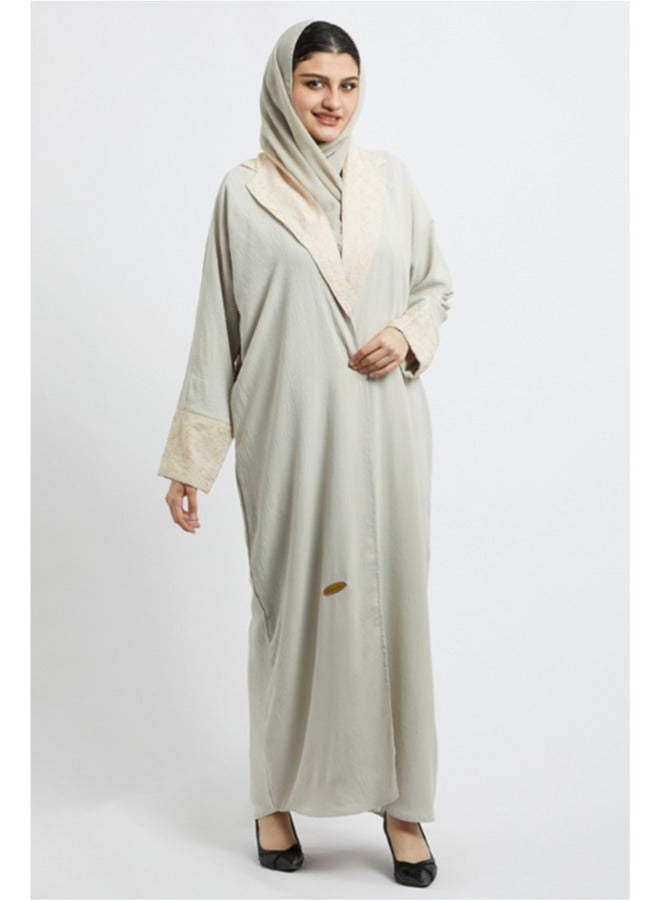 إيفا عباية سعودية فاخرة من إيفا باللون البيج للنساء – أنيقة بواجهة مفتوحة وتصميم محتشم من قماش فاخر – مثالية لرمضان، العيد، والأناقة اليومية. - Image 2