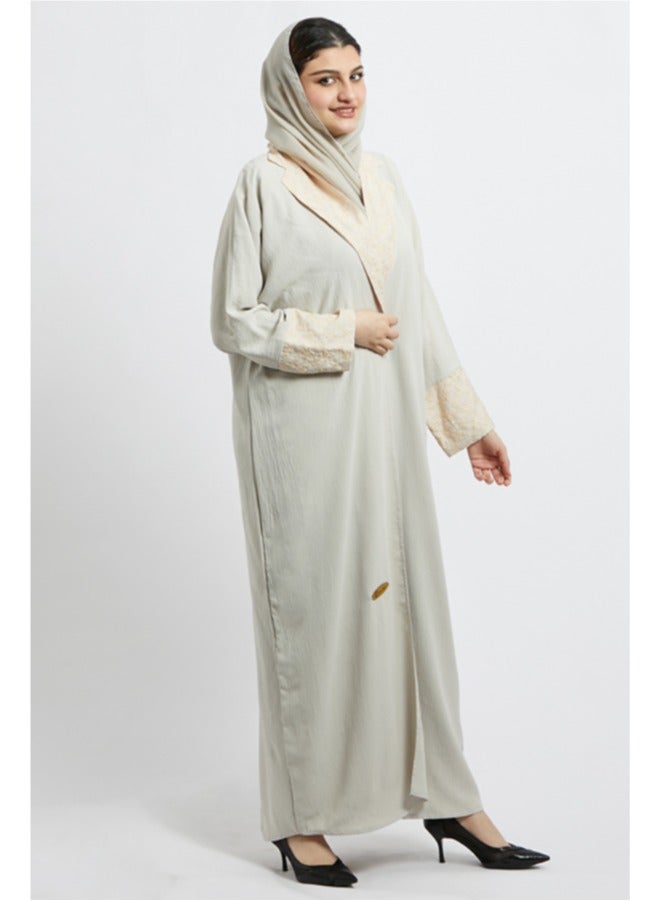 إيفا عباية سعودية فاخرة من إيفا باللون البيج للنساء – أنيقة بواجهة مفتوحة وتصميم محتشم من قماش فاخر – مثالية لرمضان، العيد، والأناقة اليومية. - Image 1