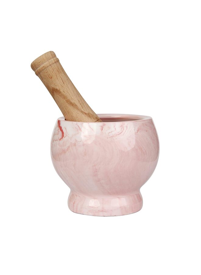 مجموعة هاون ومدقة - حجر سيراميك طبيعي 4.7 بوصة للتوابل والبهارات والمعاجين - وعاء طحن حجري للتوابل والأعشاب والثوم وصلصة الأفوكادو والمكسرات ووعاء مولكاخيتي للمطبخ - Image 1