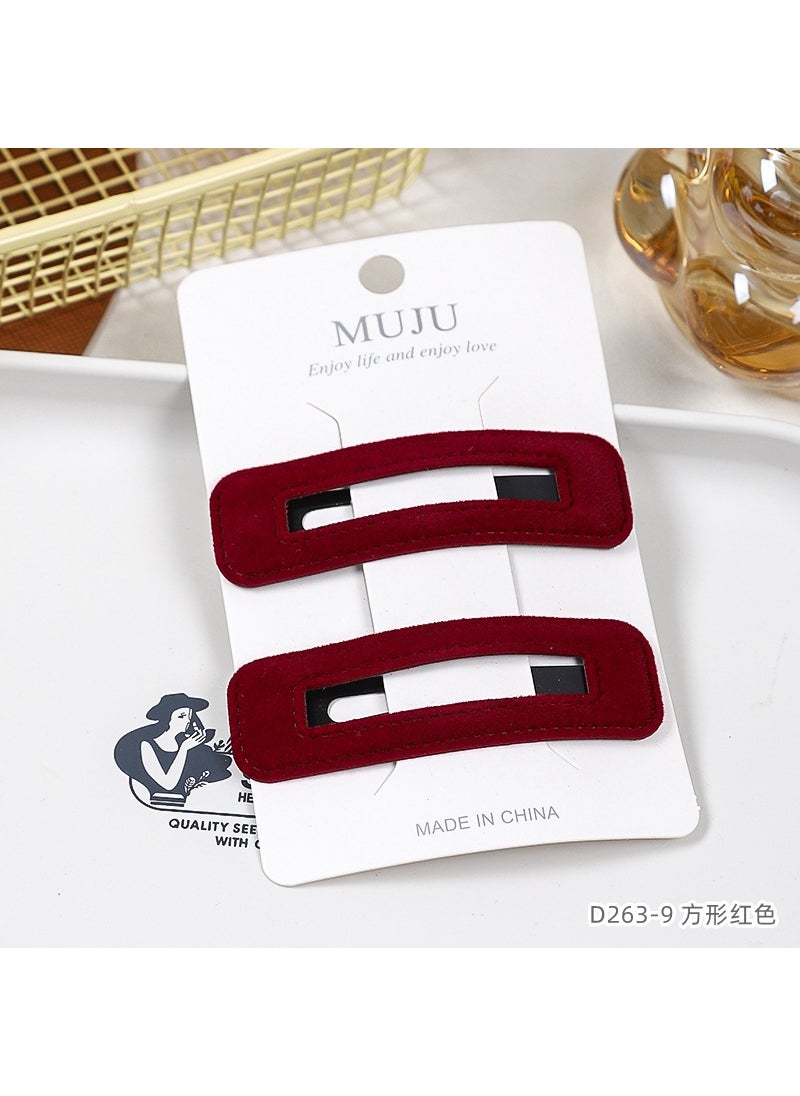 Generic Elegant Velvet Autumn Hair Clips 2-Pack Sweet Cloud Barrettes 9#Square red 