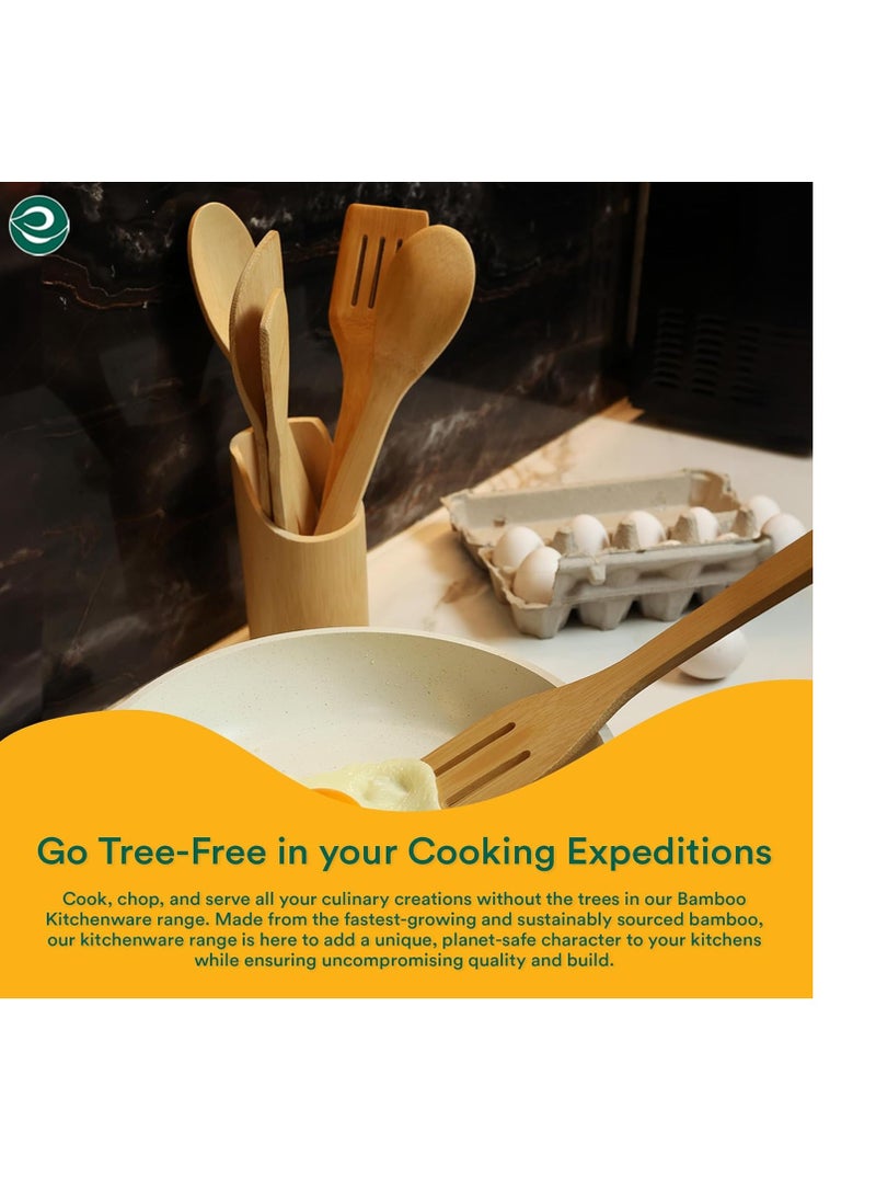 ECO SOUL ECO SOUL Bamboo Wooden Kitchen Utensils, Nonstick Premium Quality Spatula, Cutlery, Flatware | Set of 6 - Spoons Ladles Turners for Cooking, Serving, Mixing, Housewarming Gifts for Everyday Use  - Image 4