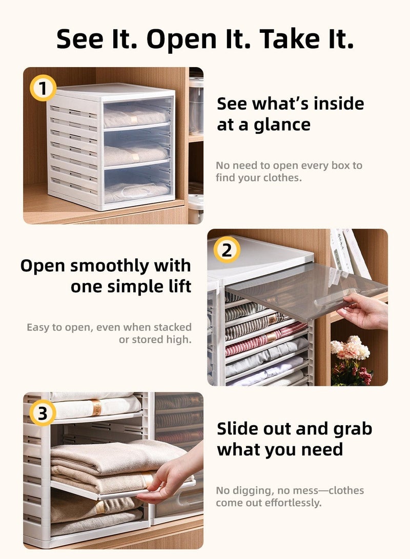 صندوق تخزين بلاستيكي قابل للتكديس لتخزين الخزانة، منظم تخزين ملابس مع باب أمامي شفاف، صندوق تخزين خزانة ملابس قابل للسحب للملابس والحقائب والأحذية، نظام تخزين خزانة موفر للمساحة - Image 3