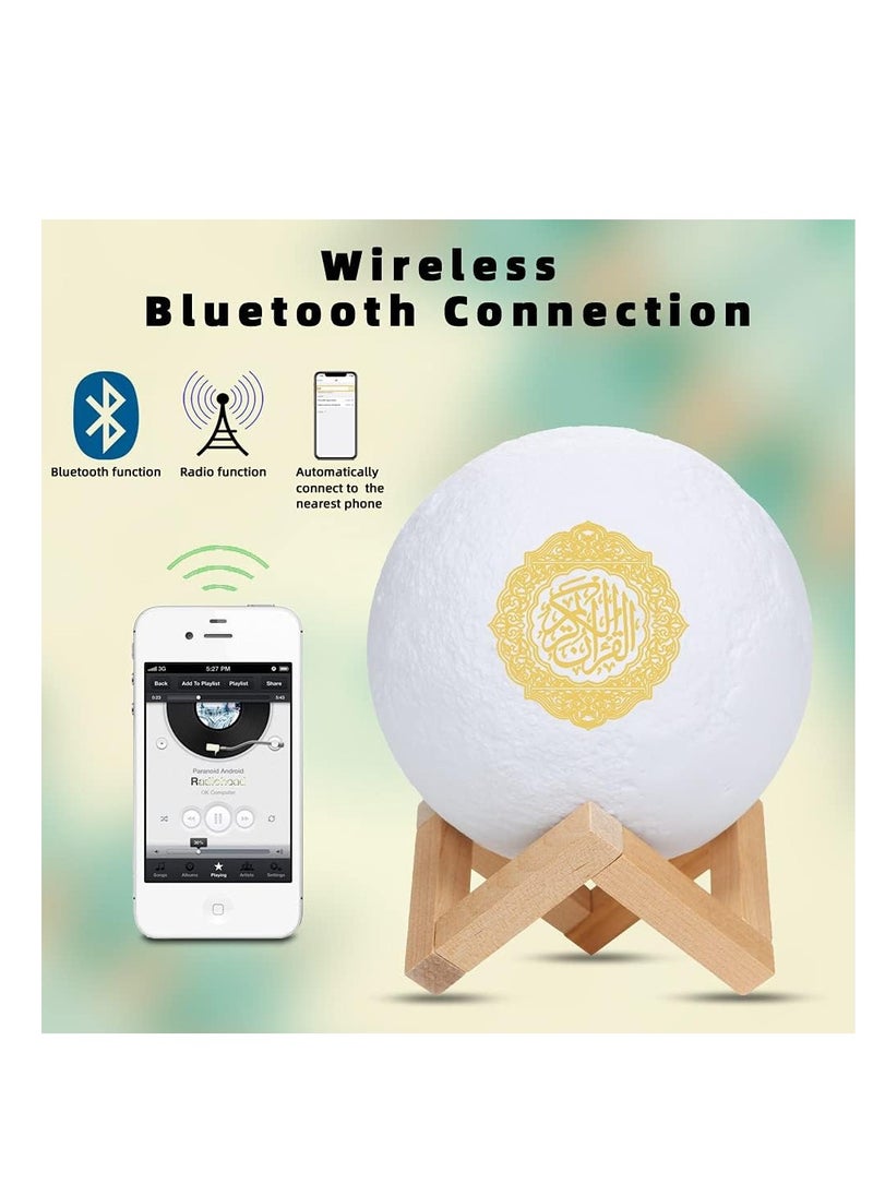 BAIG - Portable Bluetooth Speaker, 4in1 Quran Speaker with 16 Colors 3D Print Moon Lamp Night Light, Quran Recitations and Song FM Broadcast Decorative Stand Remote & Touch Control Night Light - Image 1
