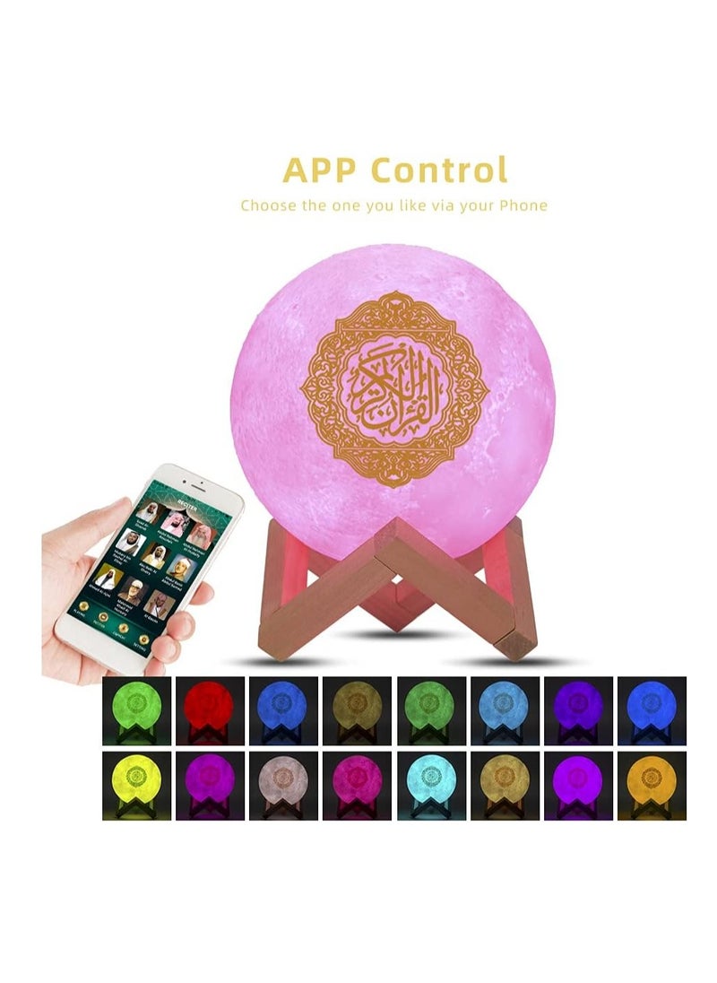 BAIG - Portable Bluetooth Speaker, 4in1 Quran Speaker with 16 Colors 3D Print Moon Lamp Night Light, Quran Recitations and Song FM Broadcast Decorative Stand Remote & Touch Control Night Light - Image 1
