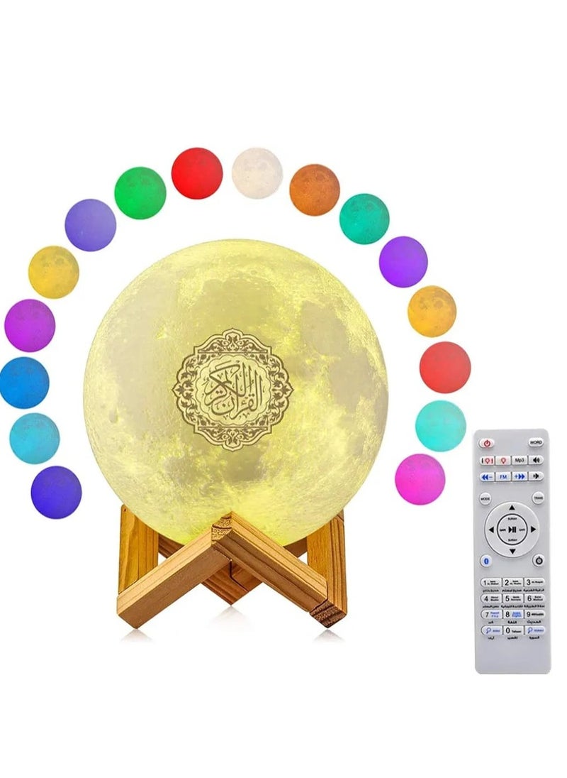 BAIG - Portable Bluetooth Speaker, 4in1 Quran Speaker with 16 Colors 3D Print Moon Lamp Night Light, Quran Recitations and Song FM Broadcast Decorative Stand Remote & Touch Control Night Light - Image 1
