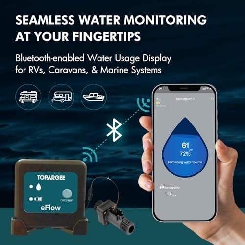 Topargee Bluetooth Water Tank Gauge - Real-Time RV, Caravan & Boat Accessory - Accurate RV Water Tank Level, Flow Monitoring (Liters/Gallons), Easy Setup, Tracks Usage, Memory Storage, App Integration - Image 2