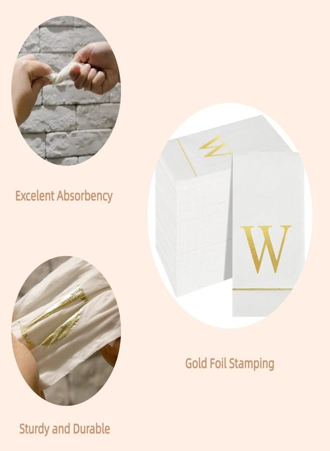Ottin 120 Gold Foil Monogrammed Letter W Paper Guest Tower Elegant Metallic Initial Disposable Dinner Napkins for Bathroom Wedding Bridal Shower Engagement Banquet Rehearsal - Image 4