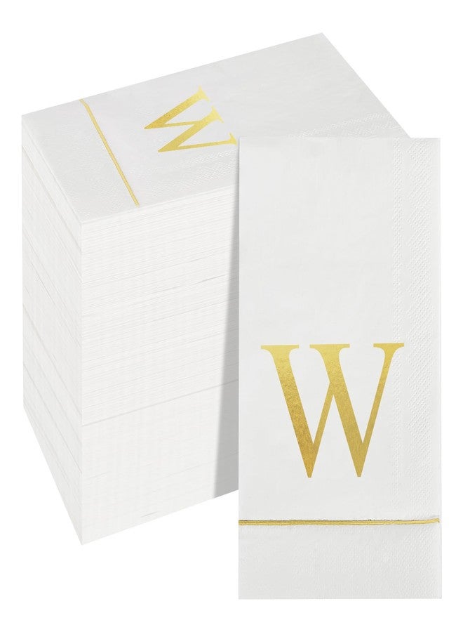 Ottin 120 Gold Foil Monogrammed Letter W Paper Guest Tower Elegant Metallic Initial Disposable Dinner Napkins for Bathroom Wedding Bridal Shower Engagement Banquet Rehearsal - Image 1