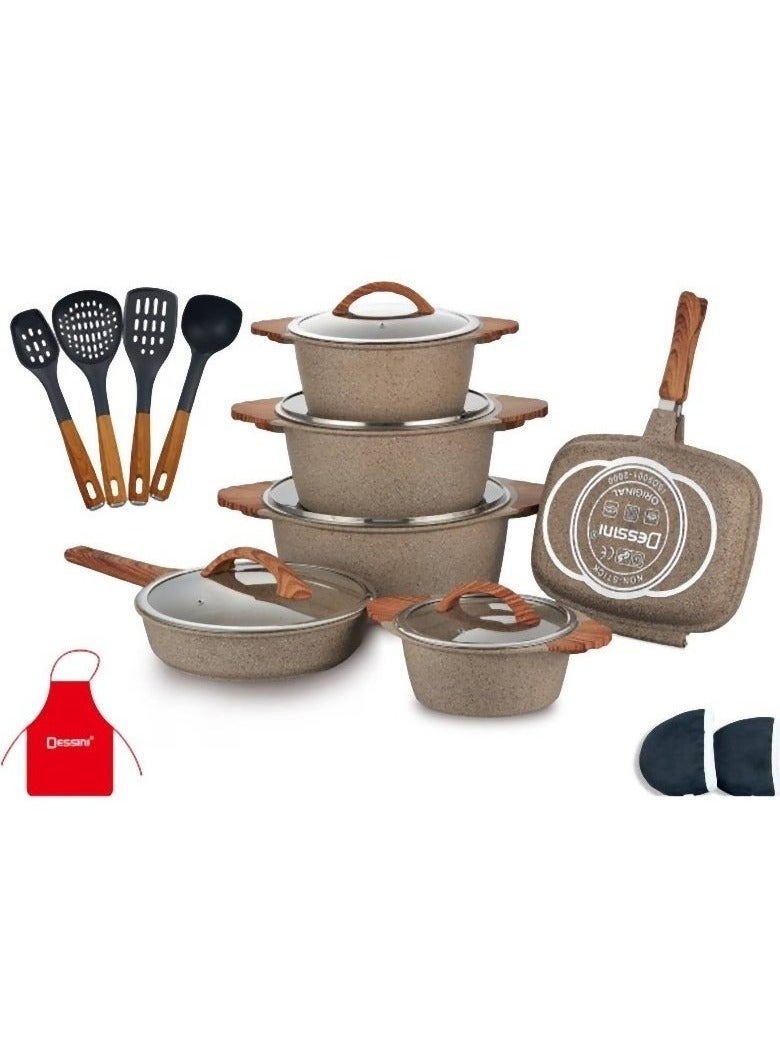 ديسيني 19 قطعة مجموعة تجهيزات المطابخ مطلية بالجرانيت